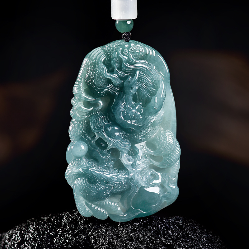 Jewelry & Watches Ltd - Natural Burmese Jadeite Dragon Pendant Necklace