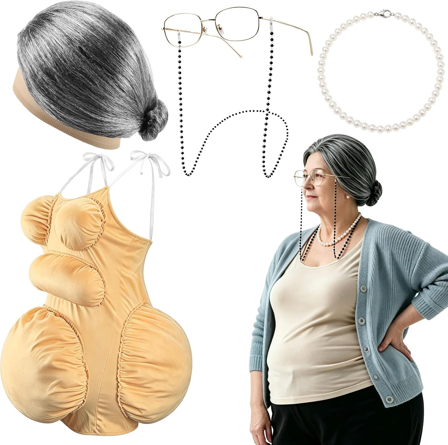 Fat Old Lady Costume Set Fake  - Pearl Necklace recension och pris